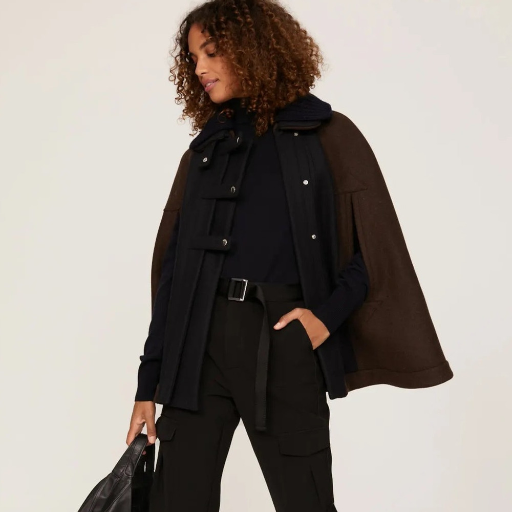 PLAN C Roll-neck Wool Cape Jacket In Brown Size 36 or US Size 0‎